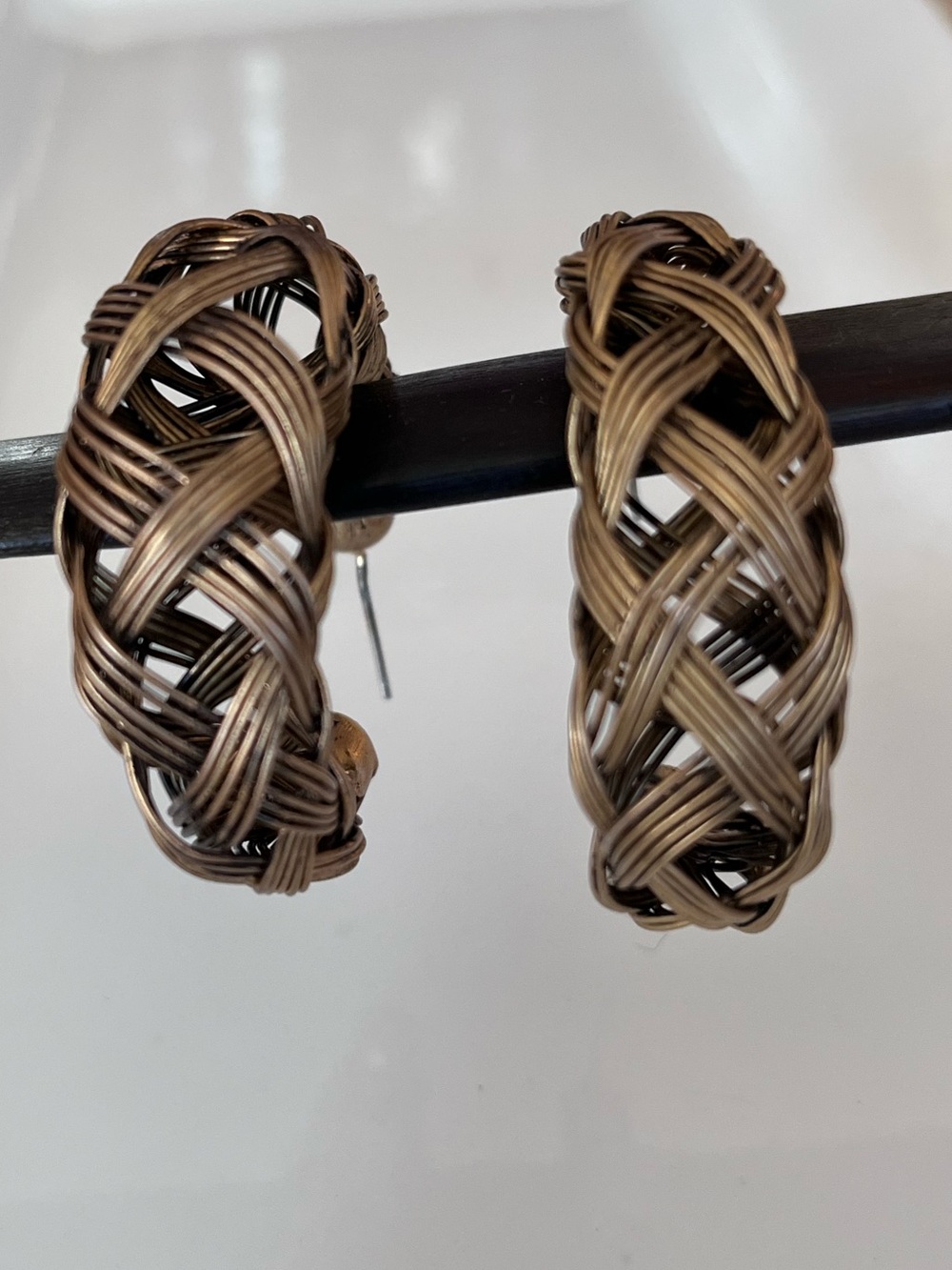 Unique Vintage Bronzy Wire Hoop Earrings